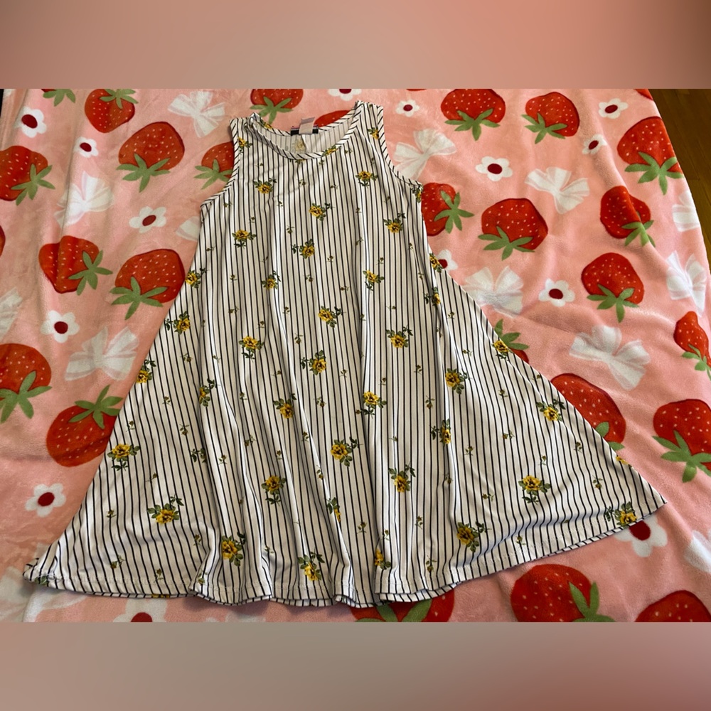 Black and White Striped Floral Dress